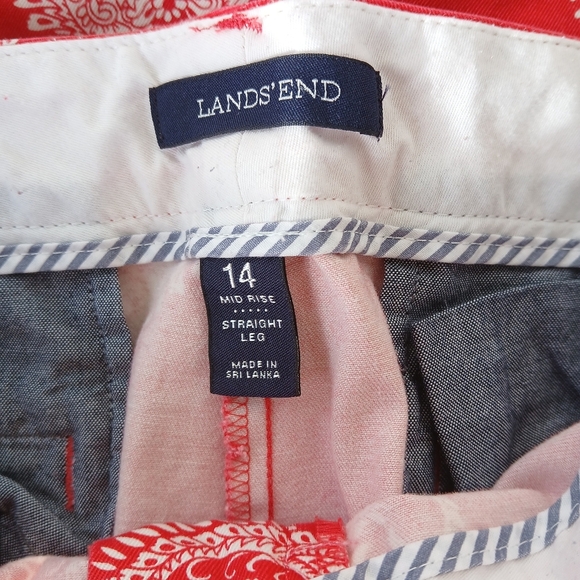 Lands' End Red Paisley Print Pants Mid Rise Straight - Picture 7 of 8